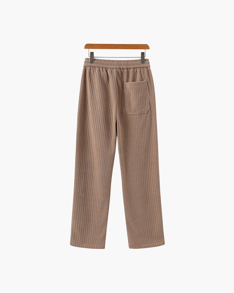 Men's Ribbed Straight-Leg Trousers with Drawstring - Nude