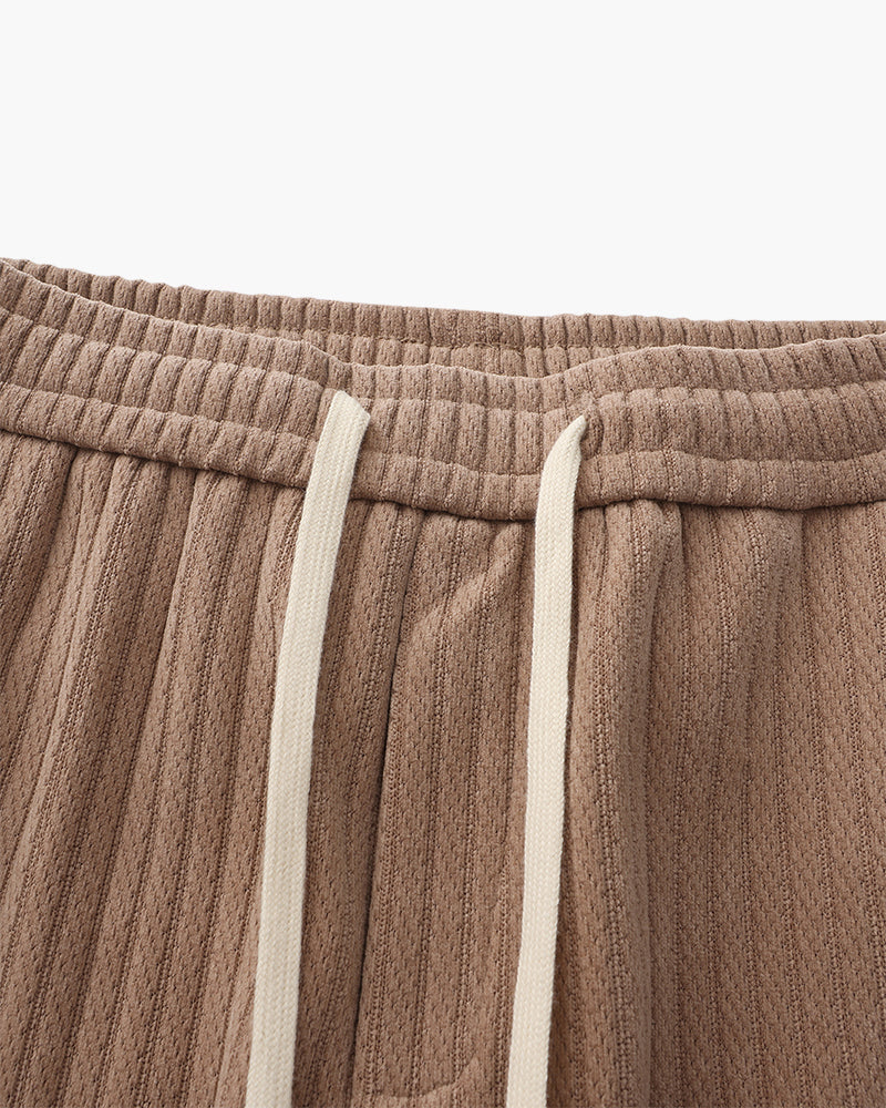 Men's Ribbed Straight-Leg Trousers with Drawstring - Nude