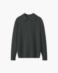 Men's Ribbed Zip Cardigan with a Pointed Collar - Grey