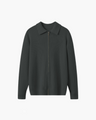 Men's Ribbed Zip Cardigan with a Pointed Collar - Grey