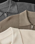 Men's Ribbed Zip Cardigan with a Pointed Collar - shared