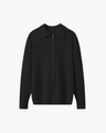 Men's Ribbed Zip Cardigan with a Pointed Collar - Black