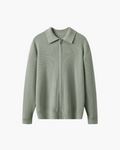 Men's Ribbed Zip Cardigan with a Pointed Collar - Green