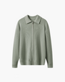 Men's Ribbed Zip Cardigan with a Pointed Collar - Green