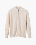 Men's Ribbed Zip Cardigan with a Rounded Neckline - Nude