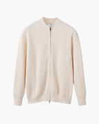 Men's Ribbed Zip Cardigan with a Rounded Neckline - Nude