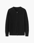 Men's Ribbed Zip Cardigan with a Rounded Neckline - Black