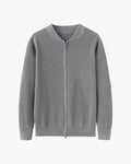 Men's Ribbed Zip Cardigan with a Rounded Neckline - Grey