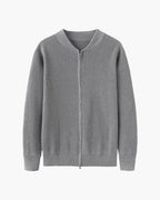 Men's Ribbed Zip Cardigan with a Rounded Neckline - Grey