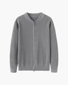 Men's Ribbed Zip Cardigan with a Rounded Neckline - Grey