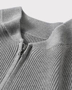Men's Ribbed Zip Cardigan with a Rounded Neckline - Grey