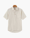 Men's Short-Sleeve Button-Neck Shirt with Chest Pocket - Beige