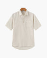 Men's Short-Sleeve Button-Neck Shirt with Chest Pocket - Beige