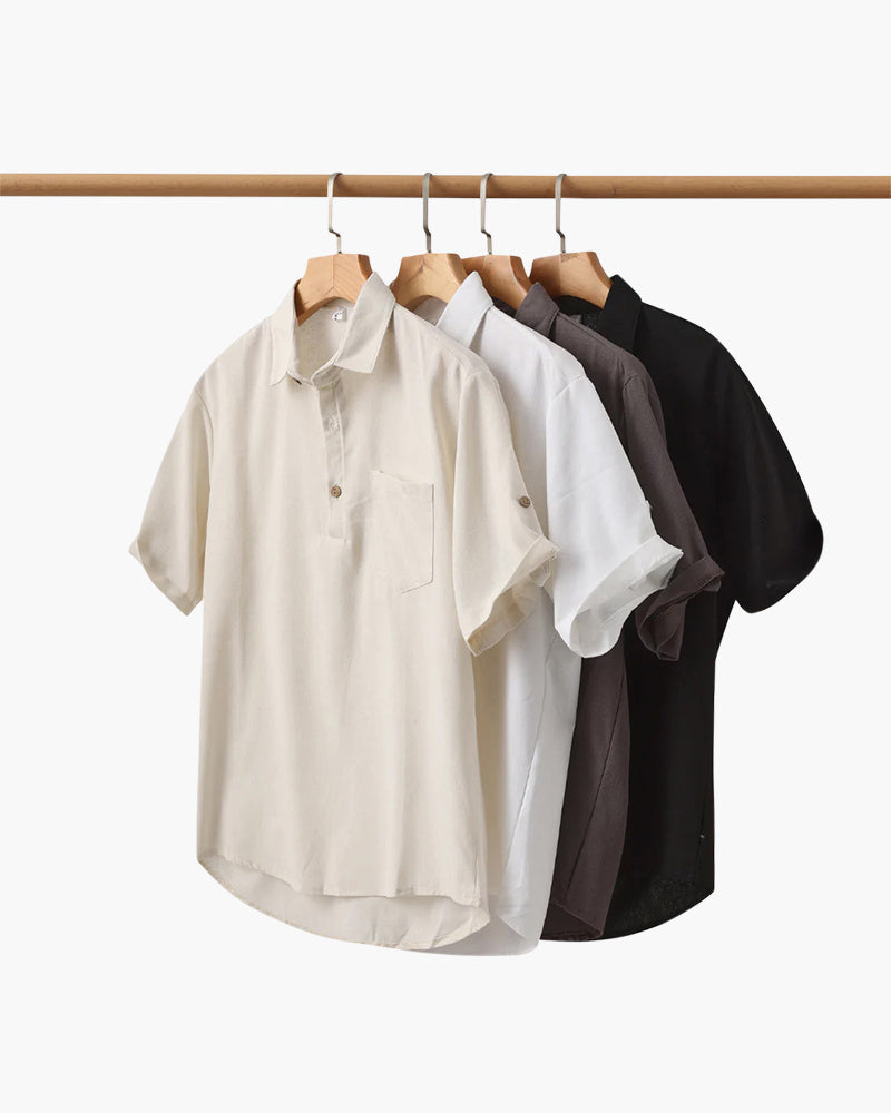 Men's Short-Sleeve Button-Neck Shirt with Chest Pocket - shared