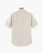 Men's Short-Sleeve Button-Neck Shirt with Chest Pocket - Beige
