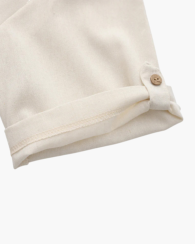 Men's Short-Sleeve Button-Neck Shirt with Chest Pocket - Beige