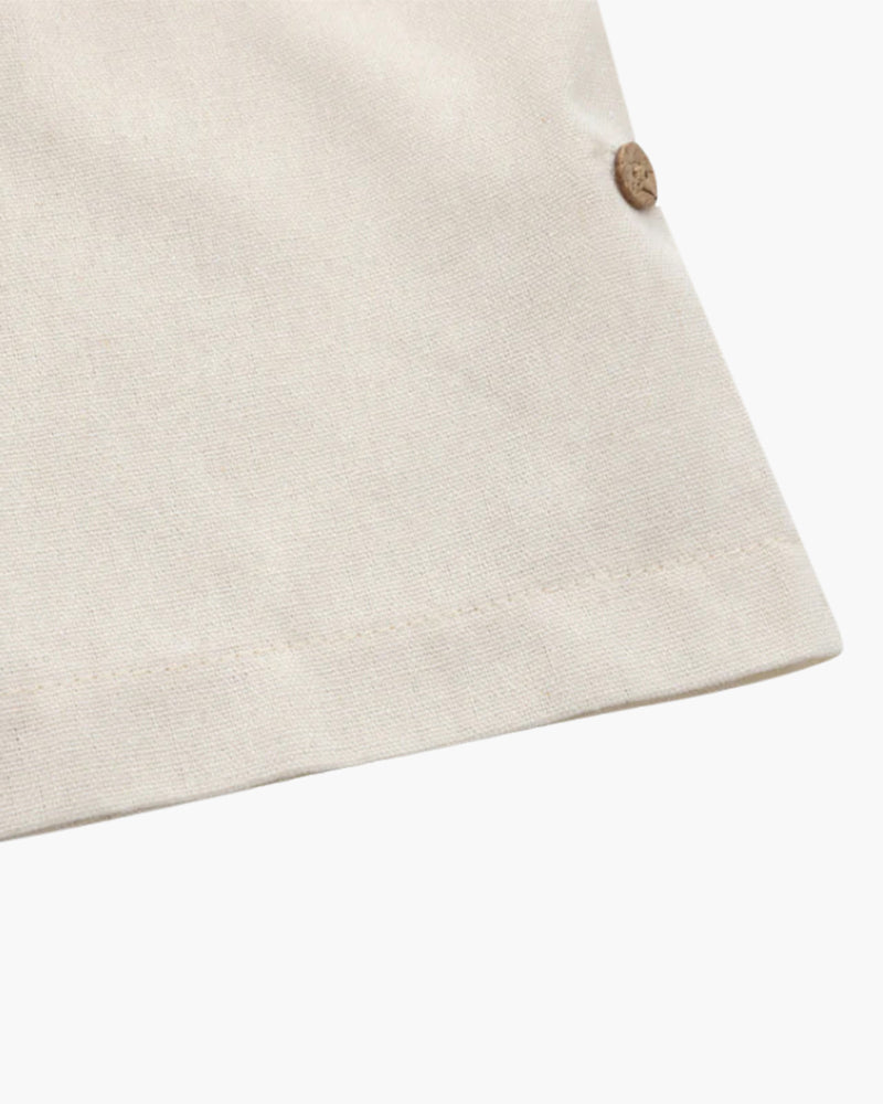 Men's Short-Sleeve Button-Neck Shirt with Chest Pocket - Beige