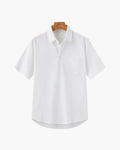 Men's Short-Sleeve Button-Neck Shirt with Chest Pocket - White