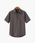 Men's Short-Sleeve Button-Neck Shirt with Chest Pocket - Grey