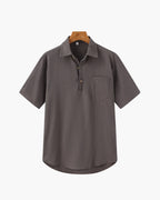 Men's Short-Sleeve Button-Neck Shirt with Chest Pocket - Grey