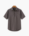 Men's Short-Sleeve Button-Neck Shirt with Chest Pocket - Grey