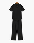 Men's Short-Sleeved Polo and Straight Trouser Set - Black