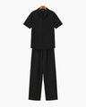 Men's Short-Sleeved Polo and Straight Trouser Set - Black