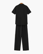 Men's Short-Sleeved Polo and Straight Trouser Set - Black