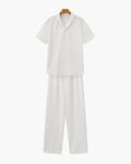 Men's Short-Sleeved Polo and Straight Trouser Set - White