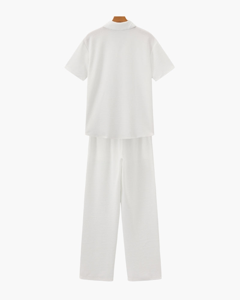 Men's Short-Sleeved Polo and Straight Trouser Set - White