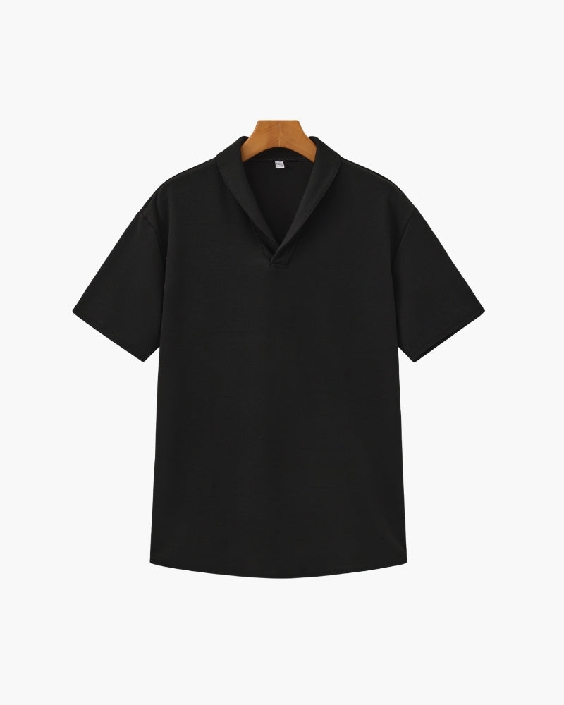 Men's Short-Sleeved Polo and Straight Trouser Set - Black