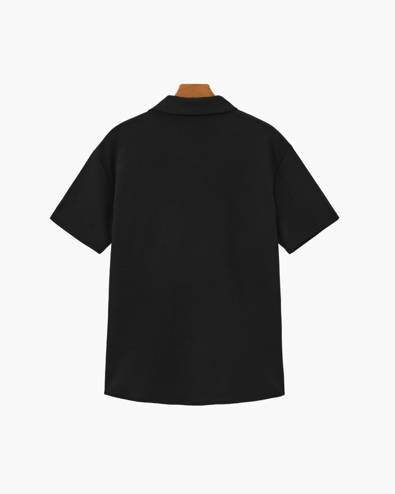 Men's Short-Sleeved Polo and Straight Trouser Set - Black