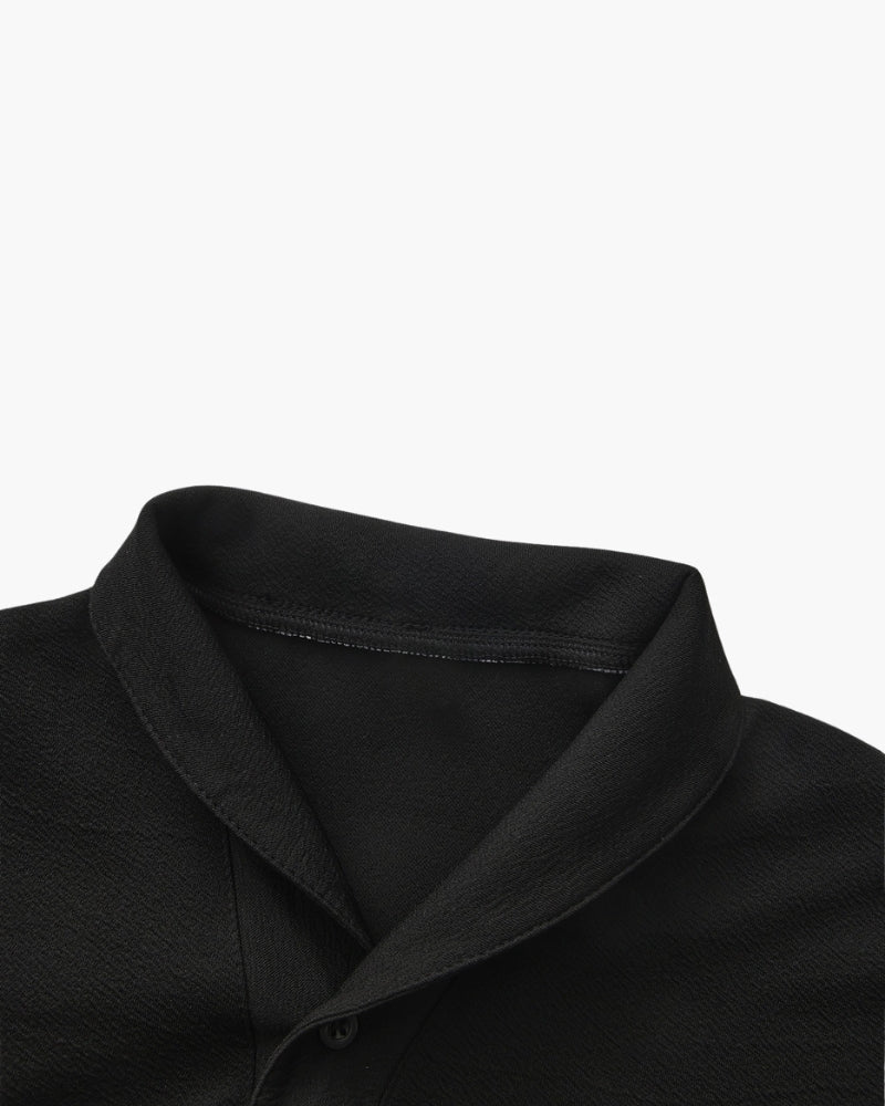 Men's Short-Sleeved Polo and Straight Trouser Set - Black