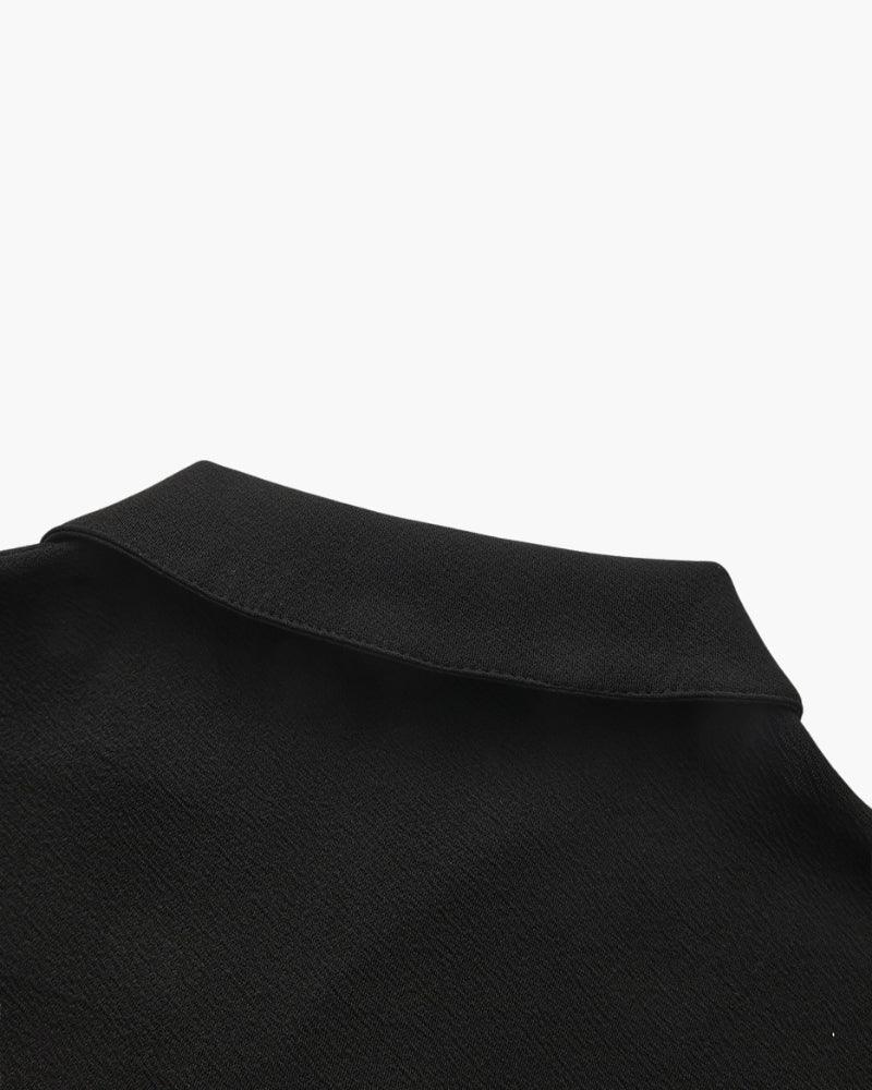 Men's Short-Sleeved Polo and Straight Trouser Set - Black