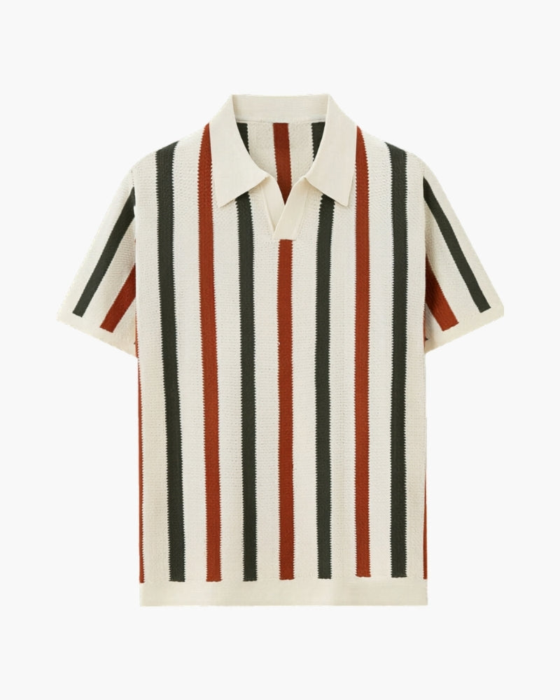 Men's Short-Sleeved Polo with Broad Vertical Stripes - Multicolour