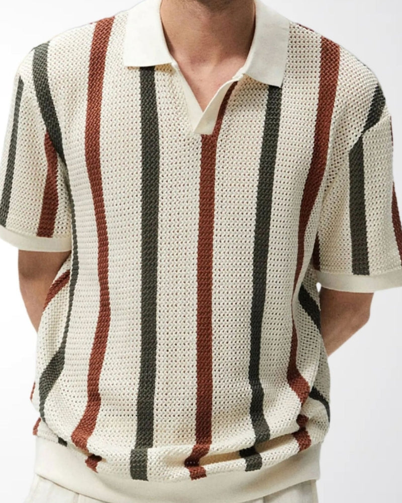 Men's Short-Sleeved Polo with Broad Vertical Stripes - Multicolour