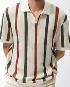 Men's Short-Sleeved Polo with Broad Vertical Stripes - Multicolour