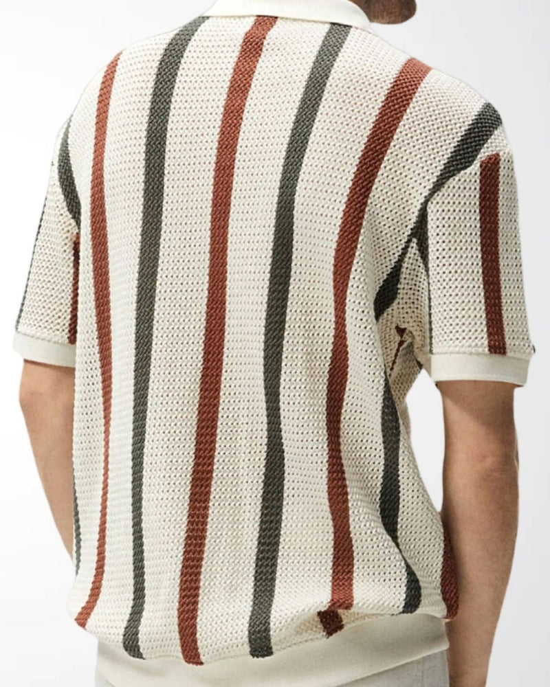Men's Short-Sleeved Polo with Broad Vertical Stripes - Multicolour