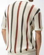 Men's Short-Sleeved Polo with Broad Vertical Stripes - Multicolour