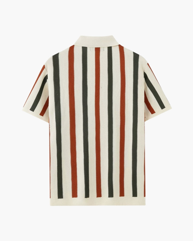Men's Short-Sleeved Polo with Broad Vertical Stripes - Multicolour