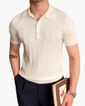Men's Short-Sleeved Ribbed Polo with Button Neckline - White