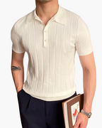 Men's Short-Sleeved Ribbed Polo with Button Neckline - White