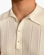 Men's Short-Sleeved Ribbed Polo with Button Neckline - White
