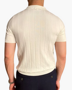 Men's Short-Sleeved Ribbed Polo with Button Neckline - White