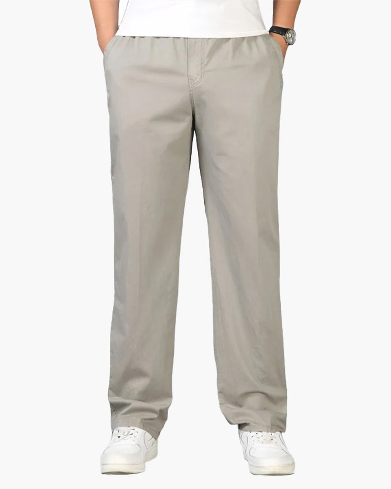 Men's Straight-Leg Trousers with an Elasticated Waist - Light Grey