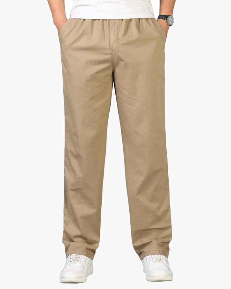 Men's Straight-Leg Trousers with an Elasticated Waist - Khaki