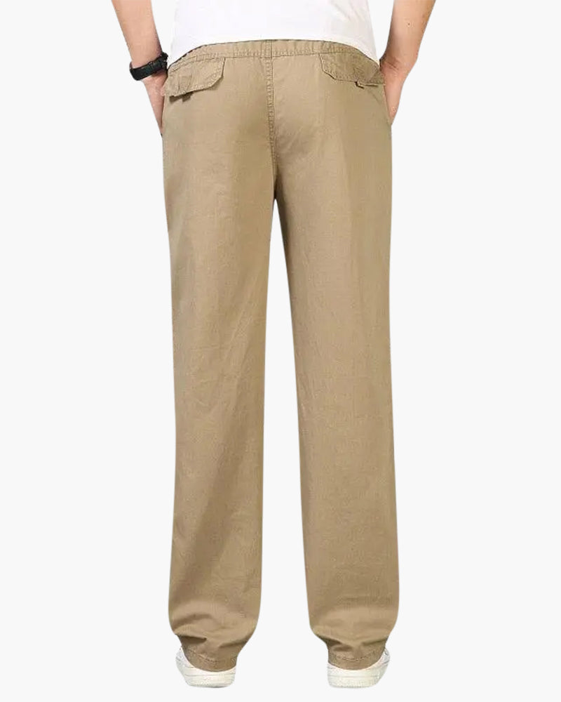 Men's Straight-Leg Trousers with an Elasticated Waist - Khaki