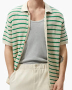 Men's Striped Button-Front Shirt with Open Texture - Green and Cream
