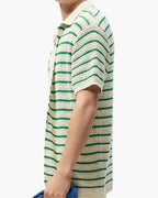 Men's Striped Button-Front Shirt with Open Texture - Green and Cream
