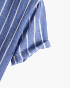 Men's Striped Short-Sleeve Shirt with a Stand Collar - Blue